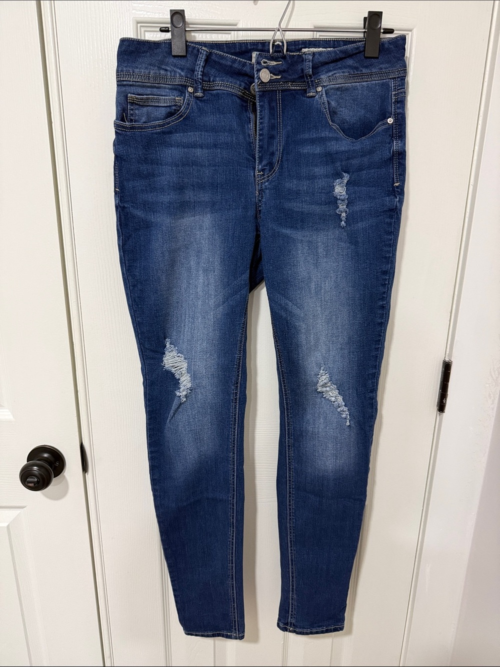 Indigo Rein Dark Blue Distressed Skinny Jeans